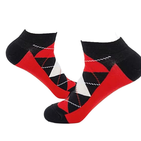 Black and Red Argyle Ankle Socks (Adult Large - Men's Shoe Sizes 8 - 12)