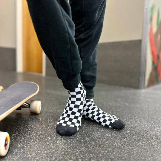 Black & White Checkered Socks (Adult Large - Men's Shoe Sizes 8 - 12)