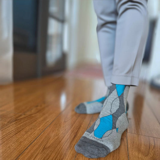 Blue and Grey Wavy Pattern Office Socks (Adult Large - Shoes Sizes 8 - 13)