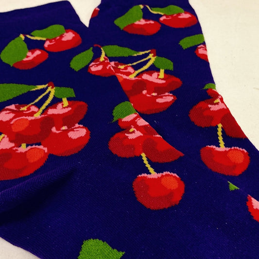 Cherry Patterned Socks from the Sock Panda (Adult Medium) PurpCherryMd