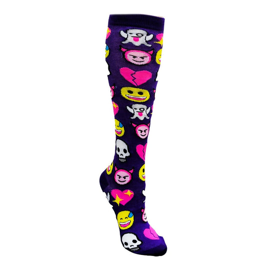 Fun Purple Emoji Pattern Socks from the Sock Panda (Knee High)