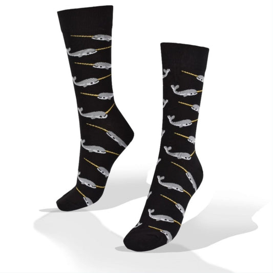 Narwhal Crew Socks (Adult Large - Men's Shoe Sizes 8 - 12) - Black
