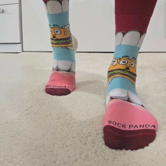 Yummy Hamburger Socks from the Sock Panda (Adult Small - Shoe Sizes 2 - 5)