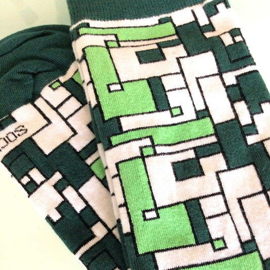 Green Tetris Patterned Office Socks from the Sock Panda