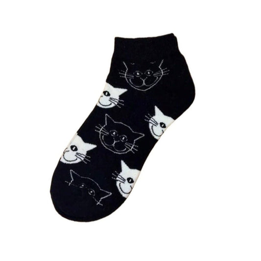 Happy Cat Face Pattern Ankle Socks (Adult Medium - Women's Shoe Sizes 5 - 10)