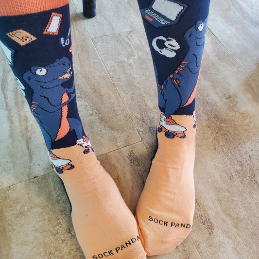 Juggling Dinosaur on Roller Skates Socks