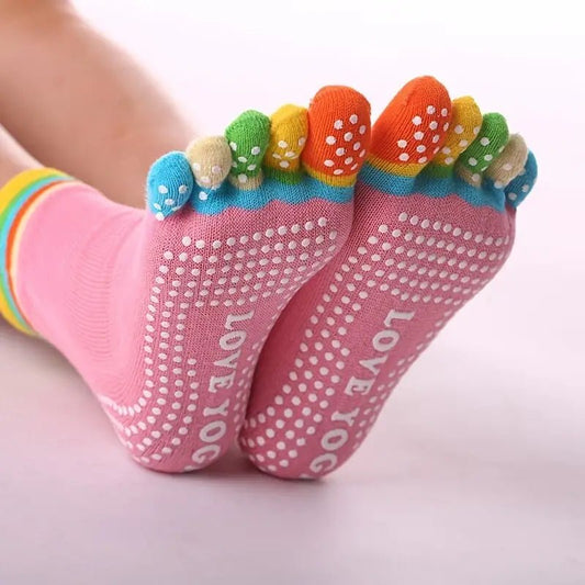 Love Yoga Rainbow Pink Toe Socks (Adult Medium - Women's Shoe Sizes 5 - 10)