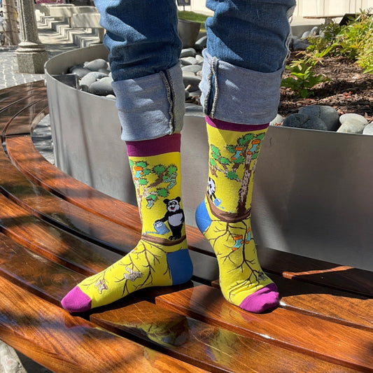 Pandas Watering the Sock Joshua Tree from the Sock Panda (Adult Medium - Women's Shoe Sizes 5 - 10)