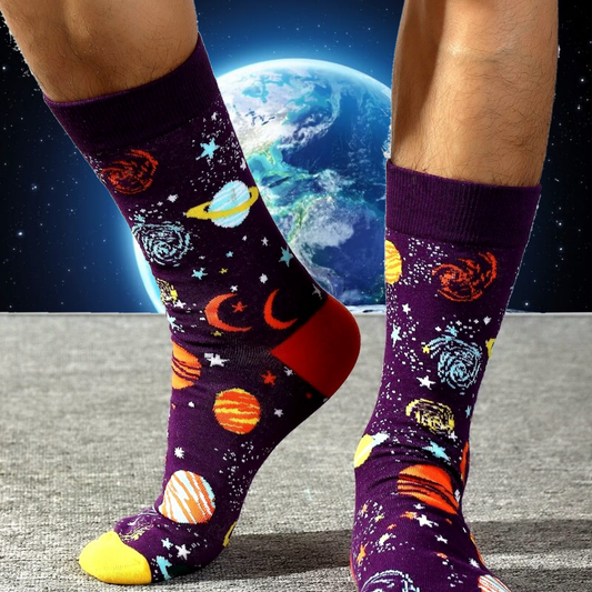 Purple Outer Space Socks With Planets (Adult Large - Men's Shoe Sizes 8 - 12) from the Sock Panda