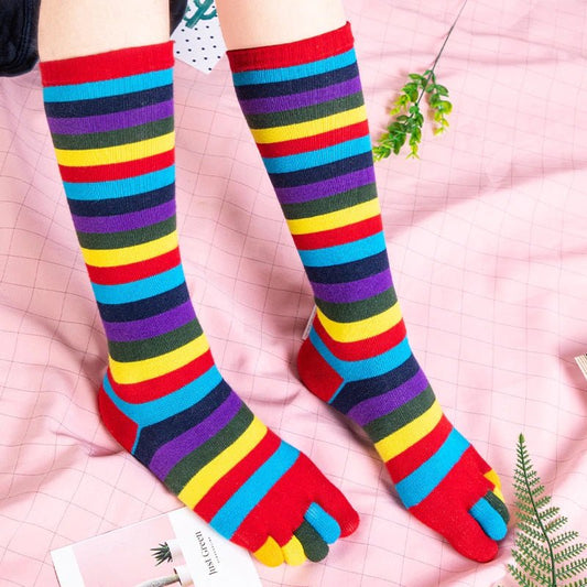 Purple Rainbow Knee High Socks (Toe Socks)