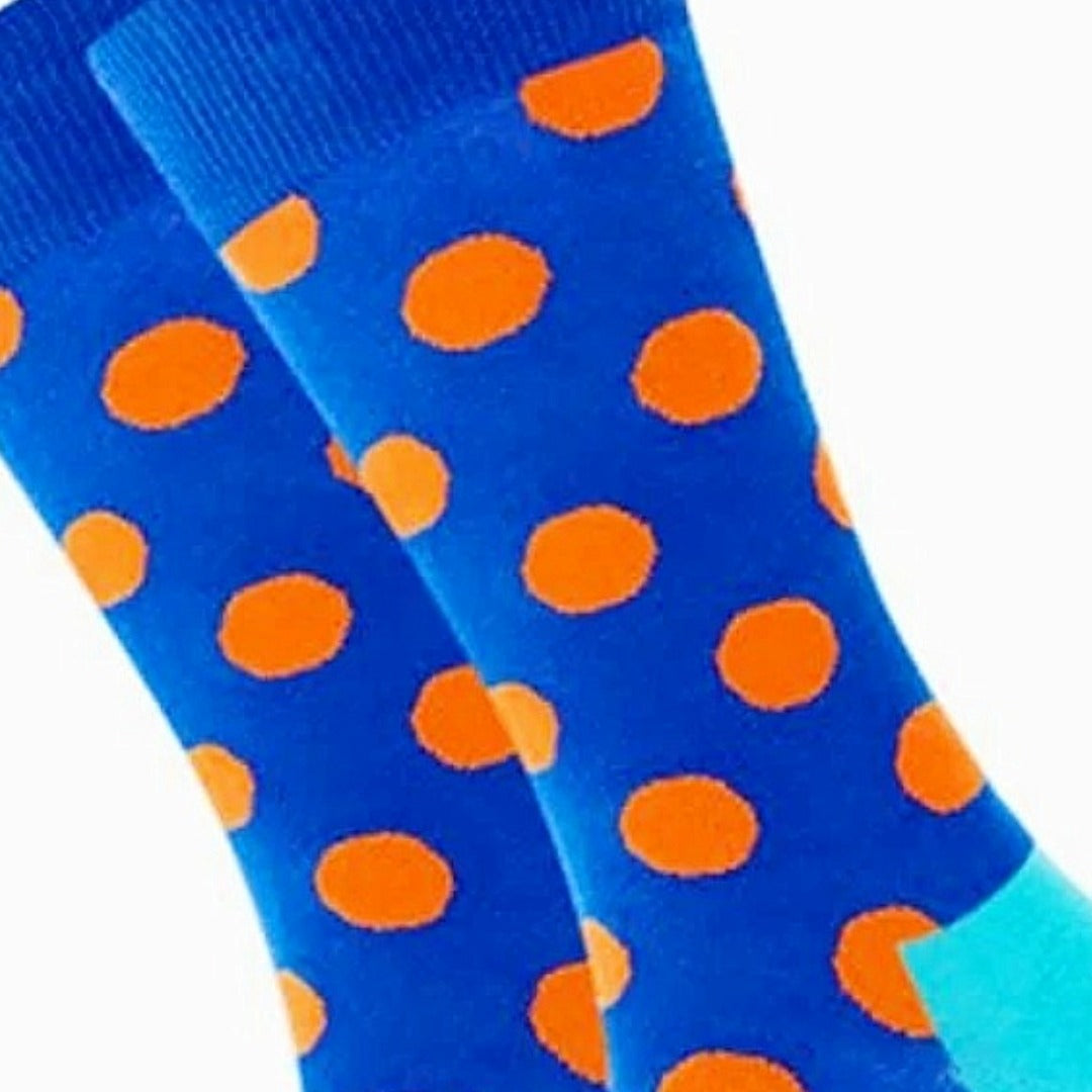 Blue with Orange/Gold Polka Dots Socks from the Sock Panda (Adult Large)