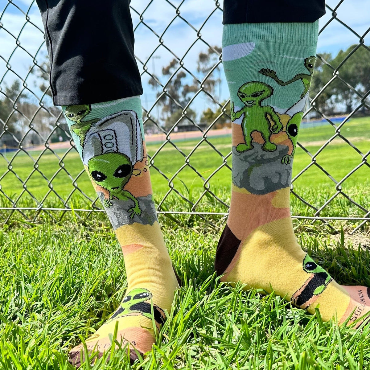 Alien Desert Crash Landing Socks from the Sock Panda