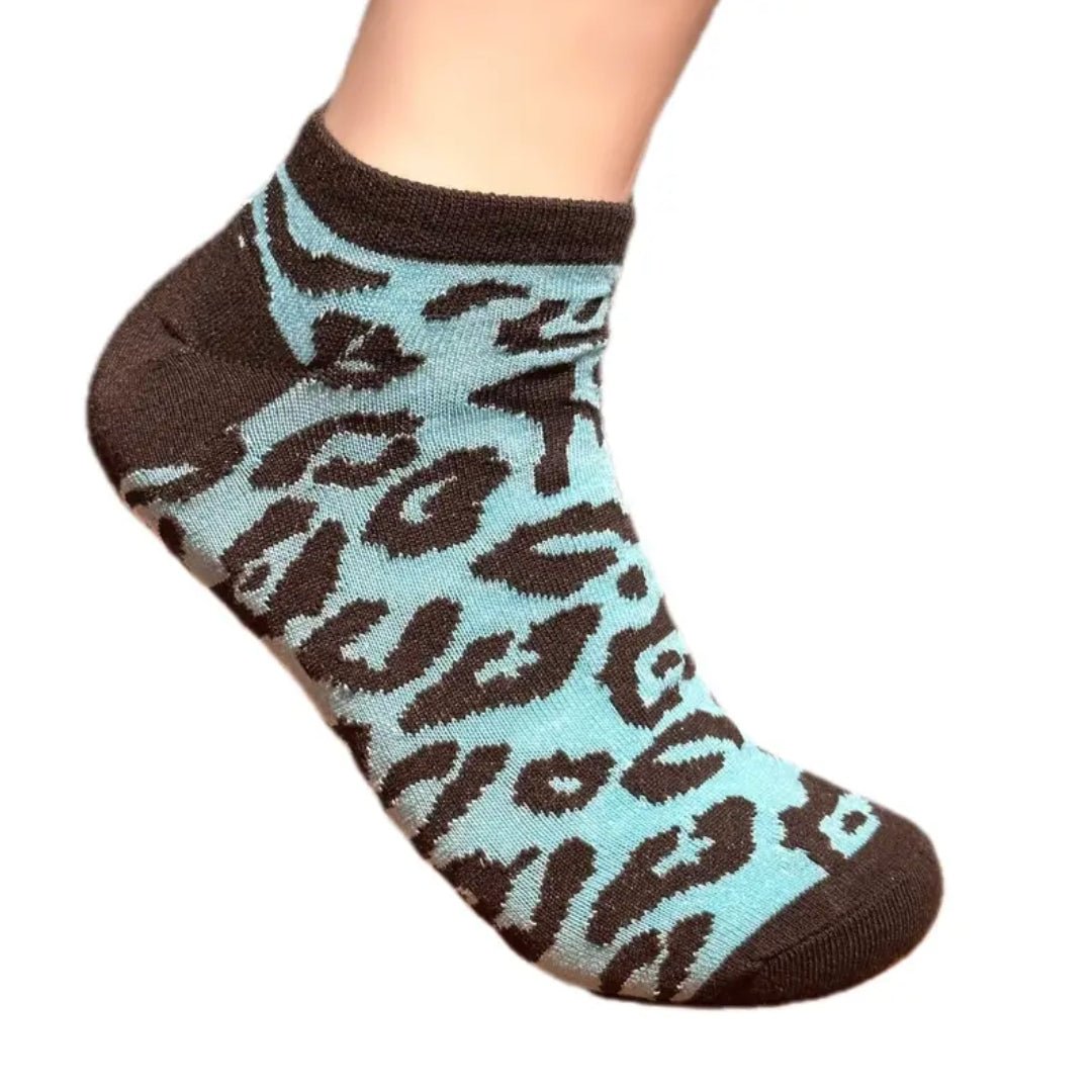 Animal Print Ankle Socks (Adult Medium) Blue