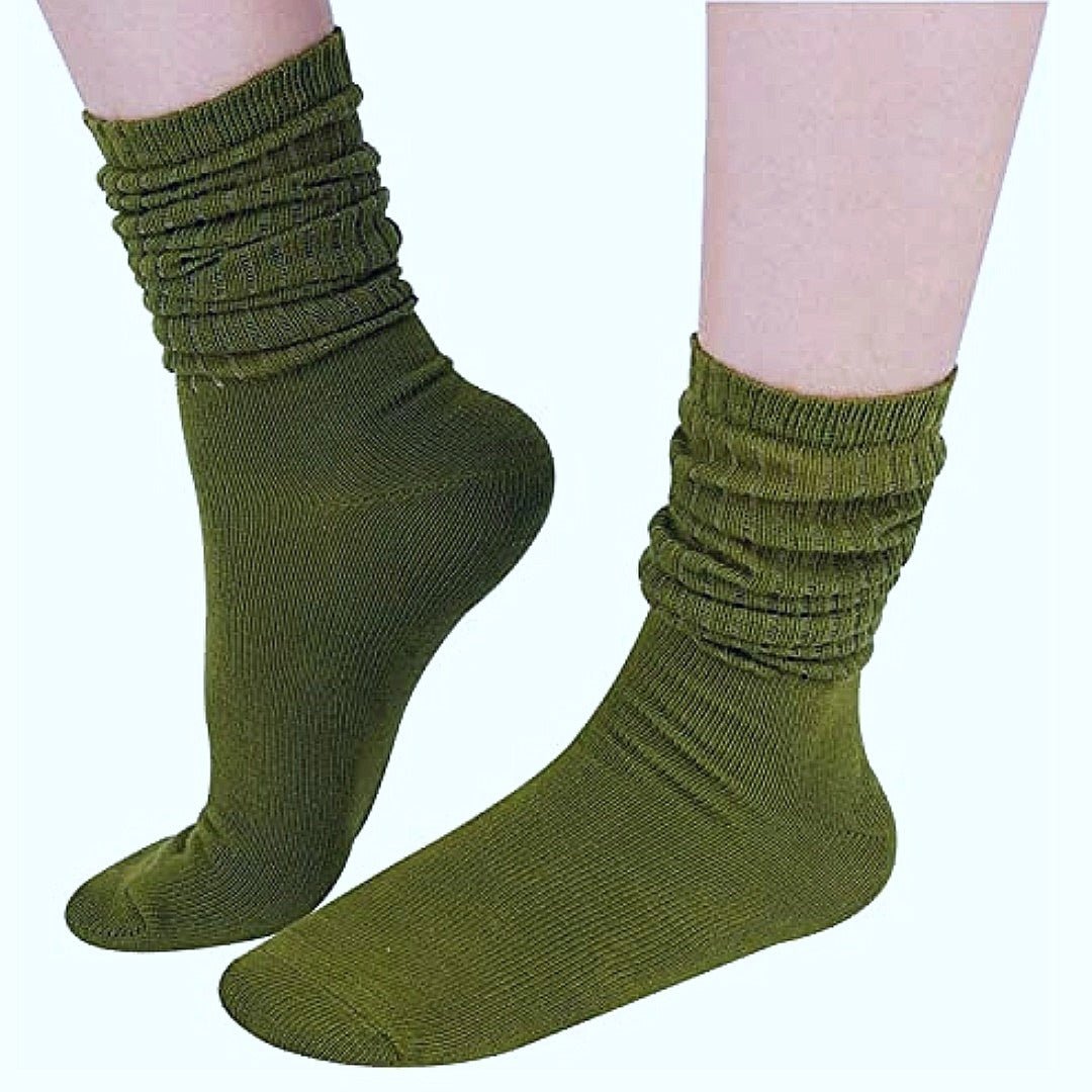 Army Green Slouch Socks (Adult Medium - Women's Shoe Sizes 5 - 10) - Lightweight