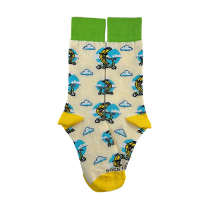 Banana Scooter Socks from the Sock Panda (Adult Small - Shoe Sizes 2 - 5)
