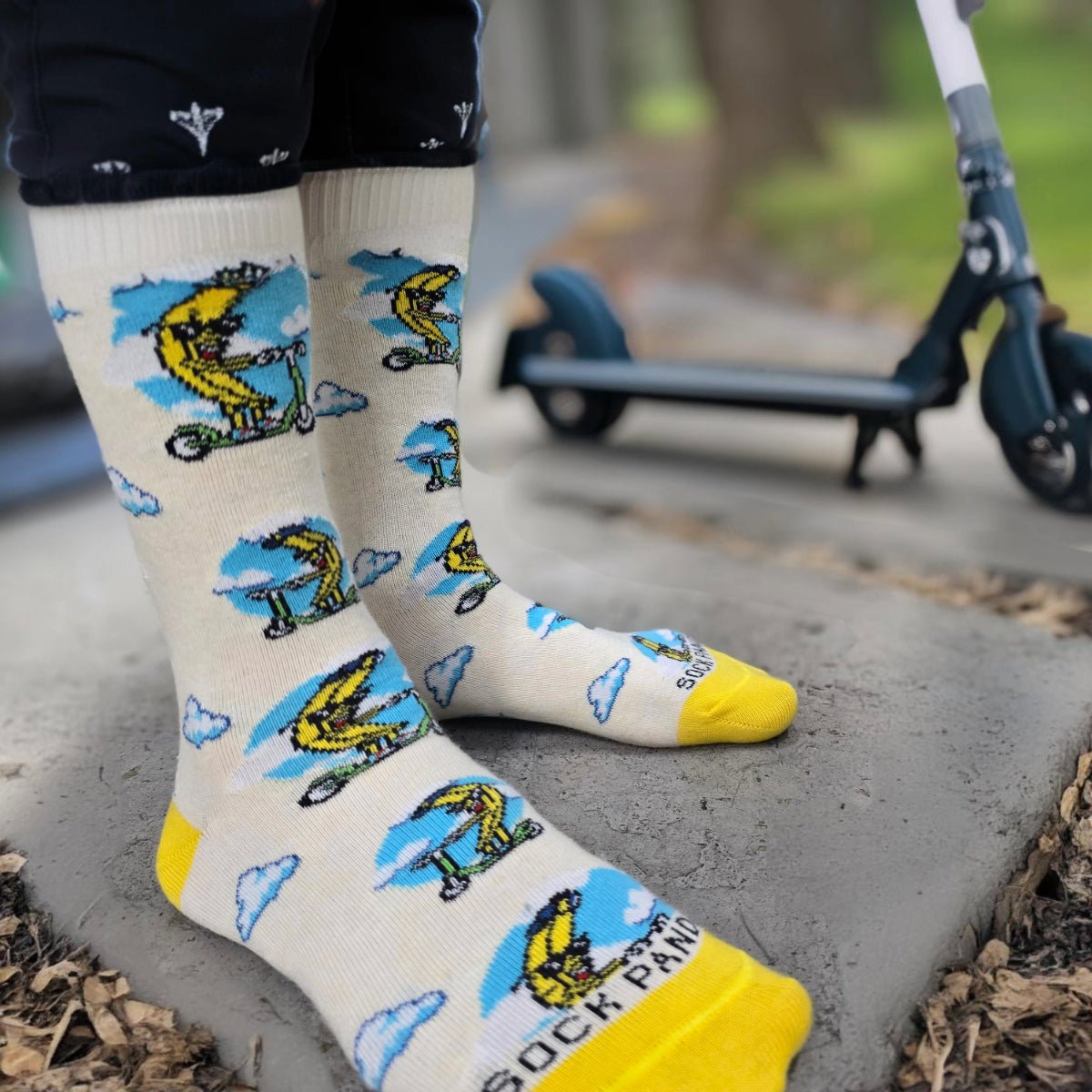 Banana Scooter Socks from the Sock Panda (Adult Small - Shoe Sizes 2 - 5)