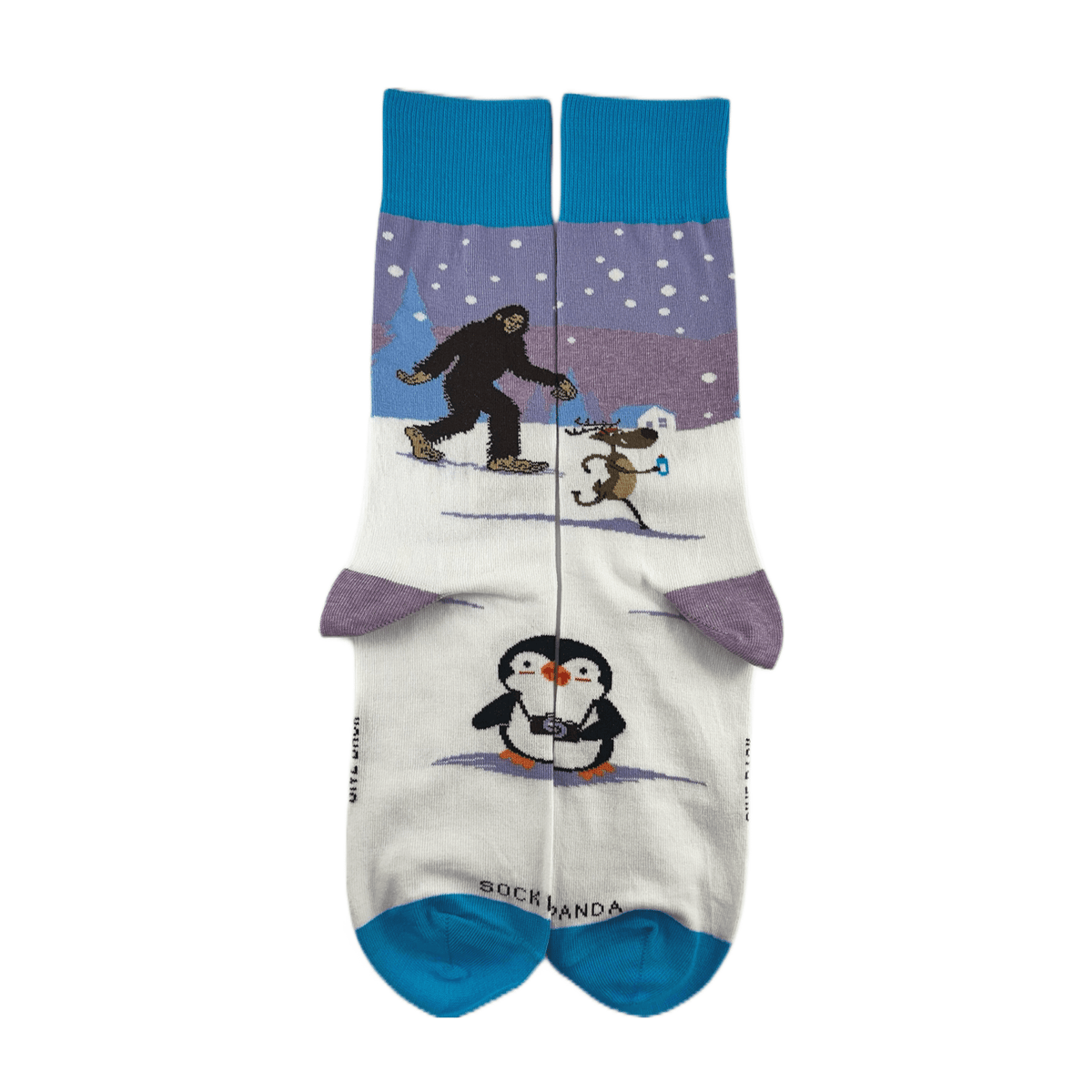 Bigfoot with Reindeer and Penguin Socks from the Sock Panda (Adult Large - Men's Shoe Sizes 8 - 12)