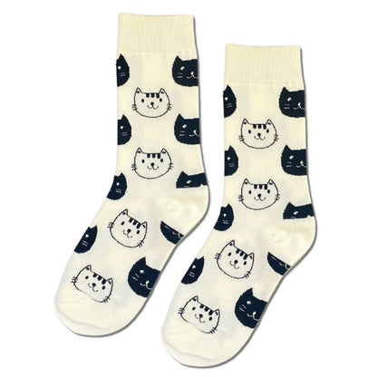 Black and White Cat Pattern Socks (Adult Medium - Women's Shoe Sizes 5 - 10)