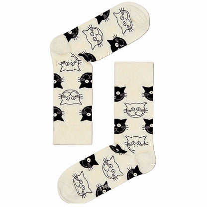 Black and White Cat Pattern Socks (Adult Medium - Women's Shoe Sizes 5 - 10) - Classic