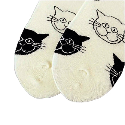 Black and White Cat Pattern Socks (Adult Medium - Women's Shoe Sizes 5 - 10) - Classic