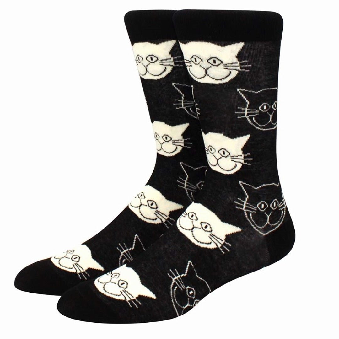 Black and White Cat Pattern Socks (Adult Medium - Women's Shoe Sizes 5-10) - Classic BWCatPattMd3