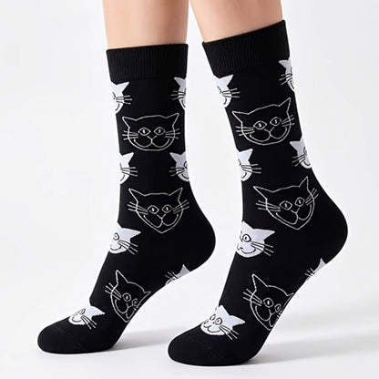 Black and White Cat Pattern Socks (Adult Medium - Women's Shoe Sizes 5-10) - Classic BWCatPattMd3