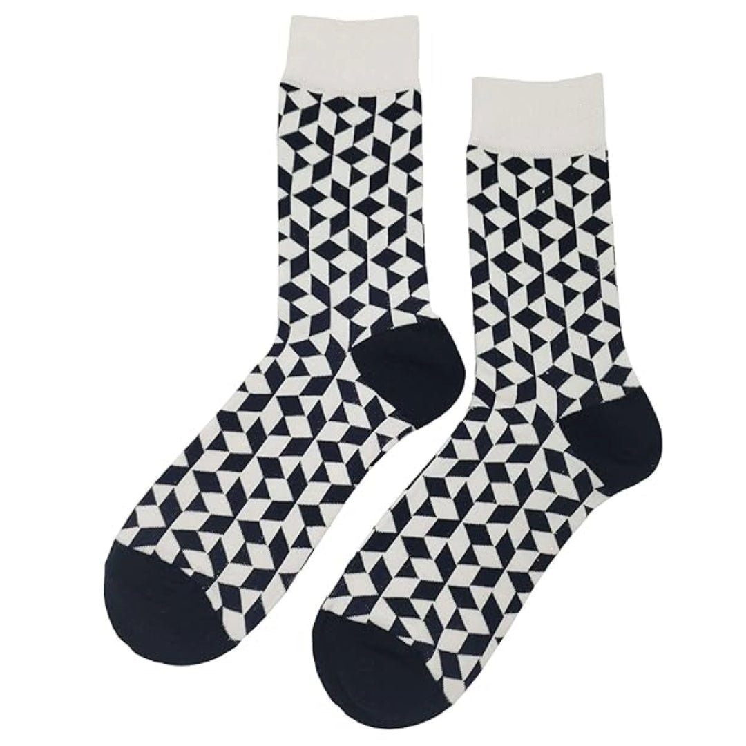 Black and White Diamond 3D Cubed Patterned Socks (Adult Large - Men's Shoe Sizes 8 - 12)