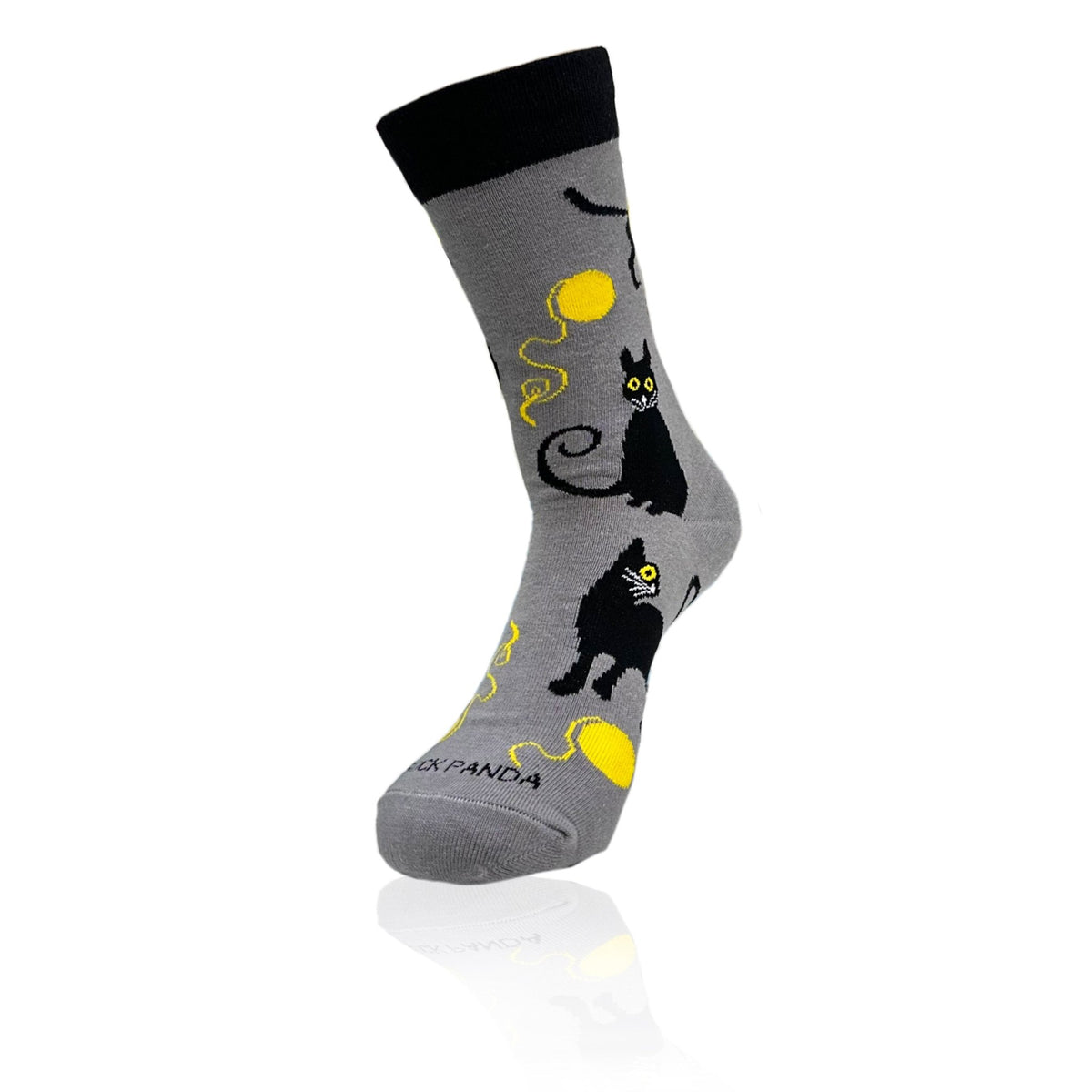 Black Cat Playing with Yarn Socks (Adult Medium - Women's Shoe Sizes 5 - 10)