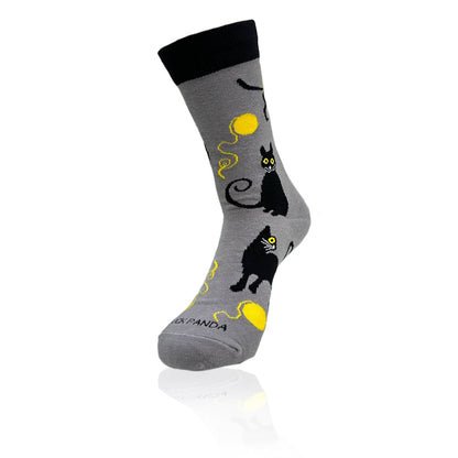 Black Cat Playing with Yarn Socks (Adult Medium - Women's Shoe Sizes 5 - 10)