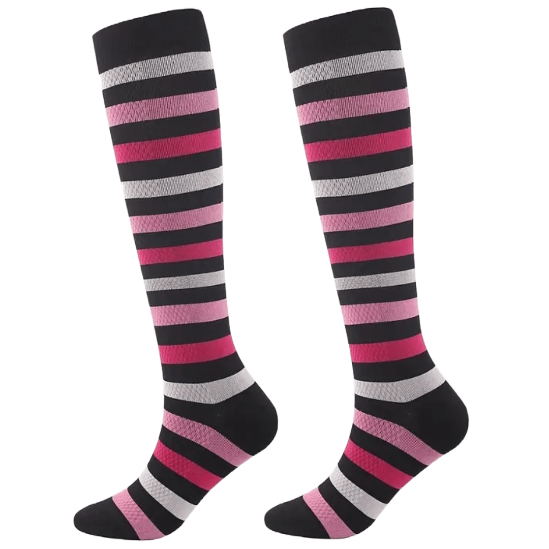 Black with Pink Striped Knee High (Compression Socks)