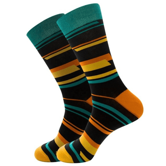 Black Yellow Orange Geometric Pattern Socks (Adult Large - Men's Shoe Sizes 8 - 12)