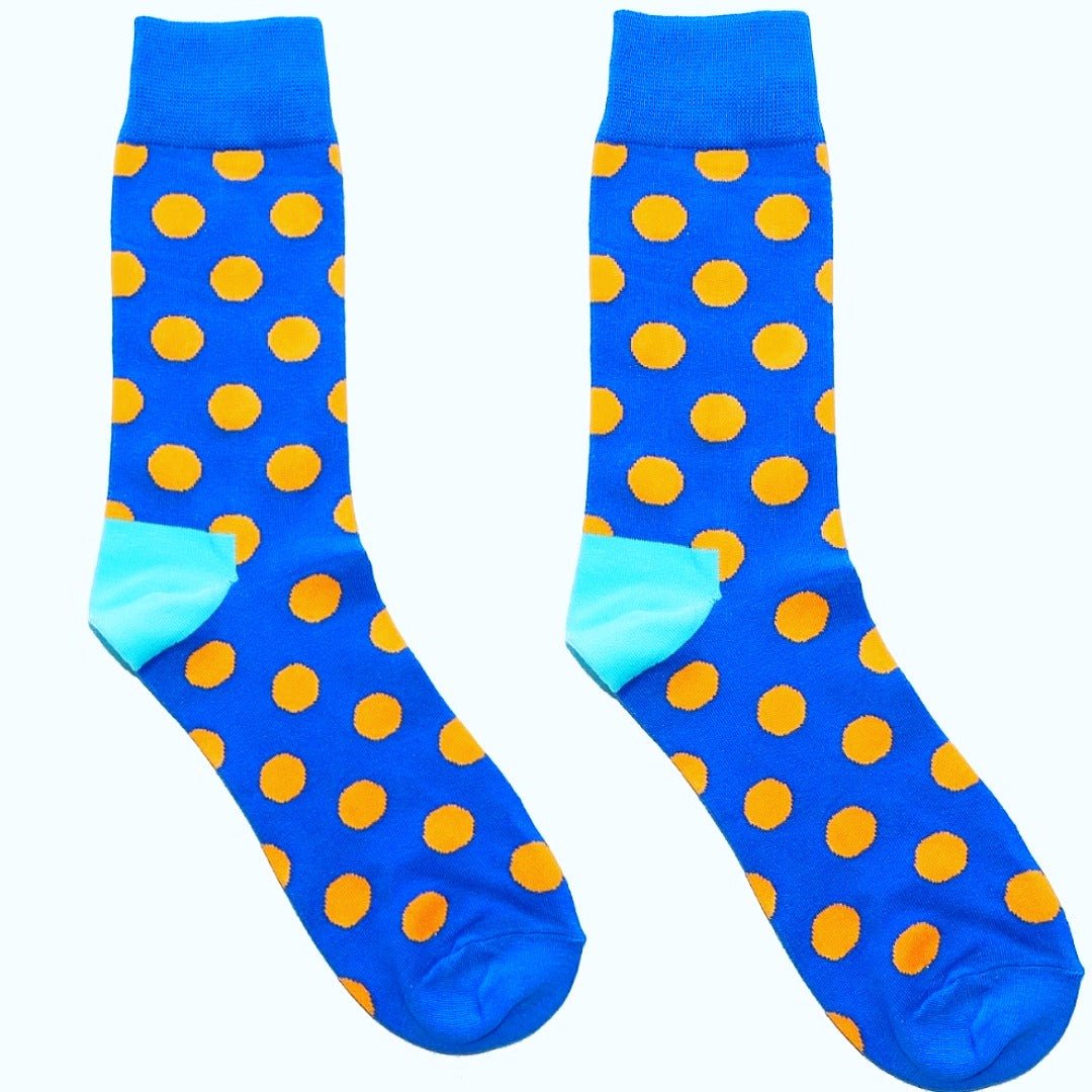 Blue Orange/Gold Polka Dots Socks from the Sock Panda (Adult Large) BlueGoldPolkaLg