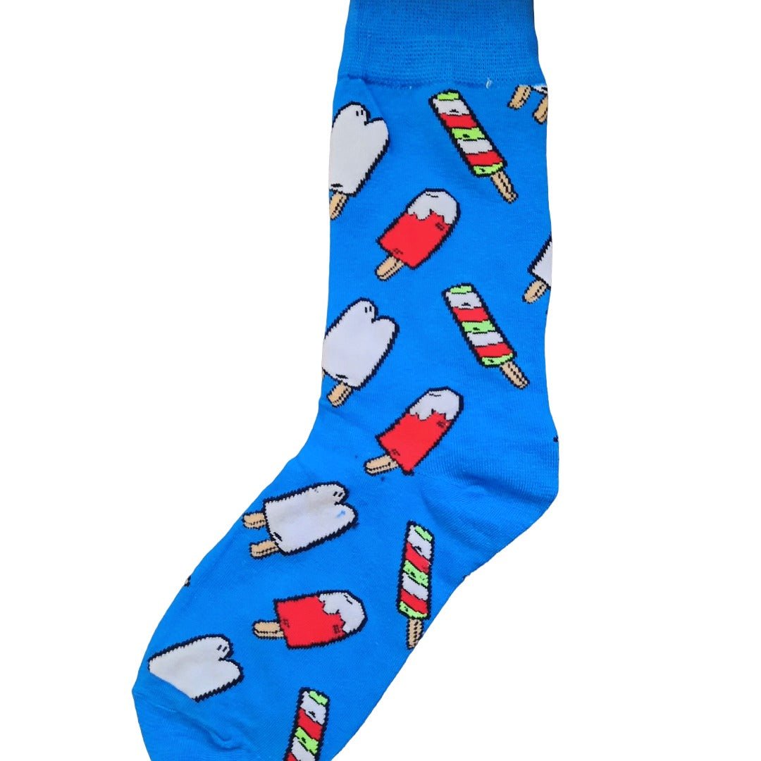 Blue Popsicle Patterned Socks (Adult Medium - Women's Shoe Sizes 5 - 10)