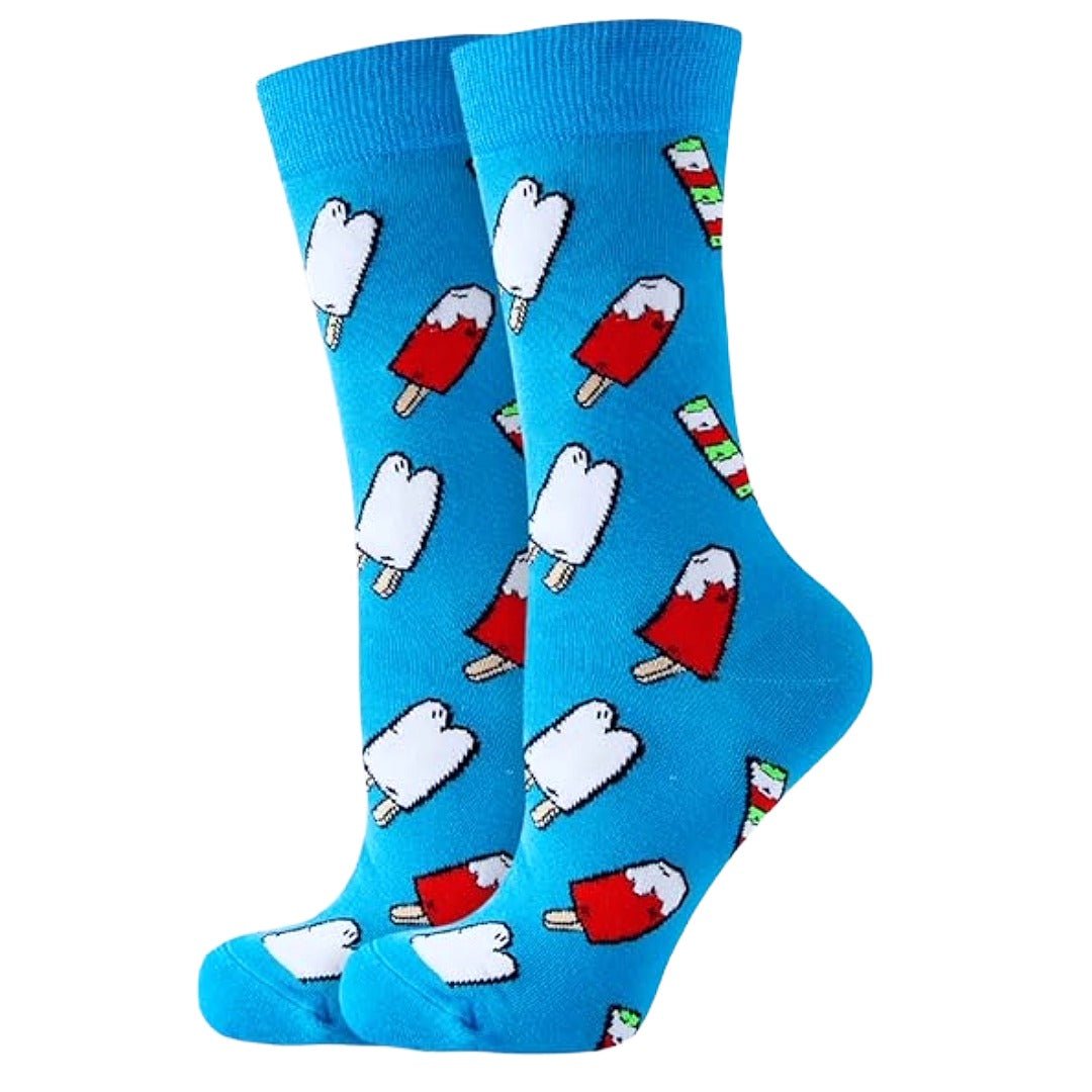 Blue Popsicle Patterned Socks (Adult Medium - Women's Shoe Sizes 5 - 10)