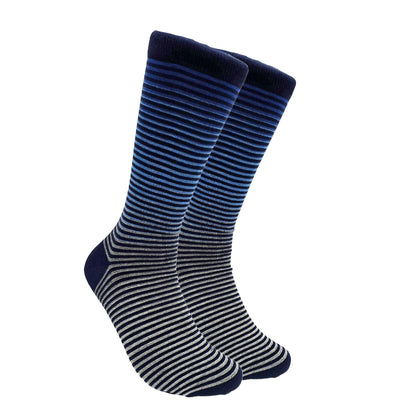 Blue to Gray Graduated Striped Pattern Dress Socks (Adult Large - Men's Shoe Sizes 8 - 12)