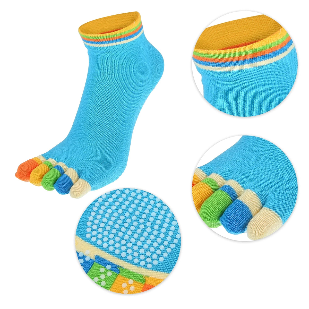 Blue Yoga Rainbow Toe Socks (Adult Medium - Women's Shoe Sizes 5 - 10)