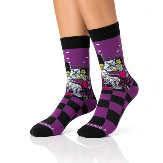 Bride of Frankenstein Haircut Socks (Adult Medium - Women's Shoe Sizes 5-10) BrideFrankMd
