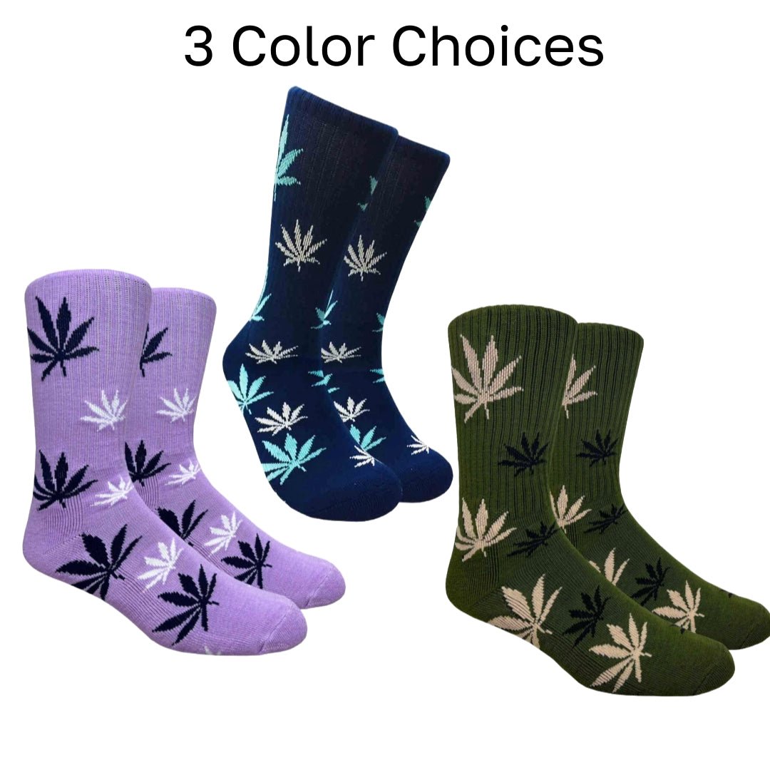 Cannabis Leaf Patterned Socks (Adult Large - Men's Shoe Sizes 8 - 12)