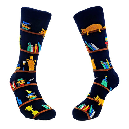 Cat Resting on a Bookshelf Socks (Adult Large - Men's Shoe Sizes 8 - 12)
