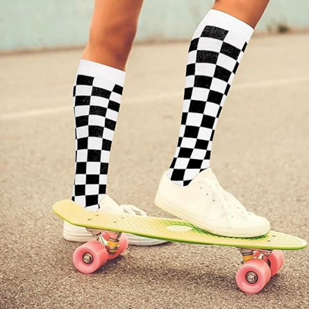 Checkered Pattern Knee High Socks (Adult Medium - Women's Shoe Sizes 5 - 10)