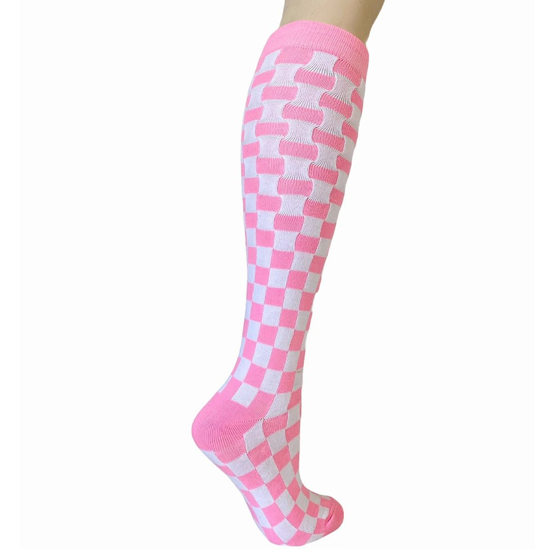 Checkered Pattern Knee High Socks (Adult Medium - Women's Shoe Sizes 5 - 10)