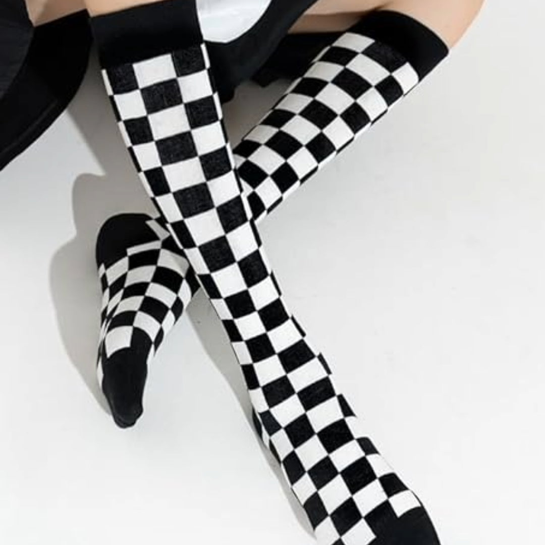 Checkered Pattern Knee High Socks (Adult Medium - Women's Shoe Sizes 5 - 10)