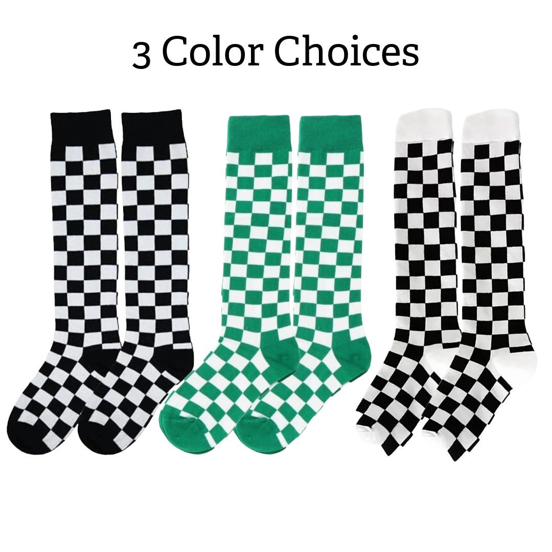 Checkered Pattern Knee High Socks (Adult Medium - Women's Shoe Sizes 5 - 10)
