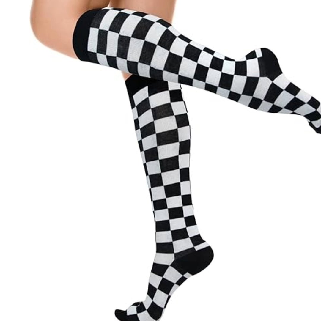 Checkered Pattern Knee High Socks (Adult Medium - Women's Shoe Sizes 5 - 10)