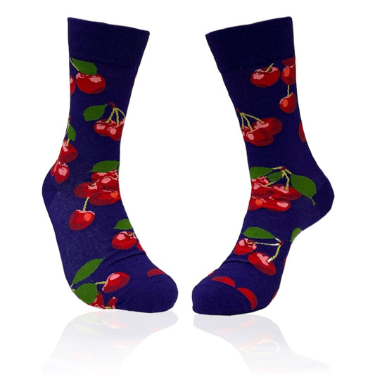 Cherry Patterned Socks from the Sock Panda (Adult Medium) PurpCherryMd