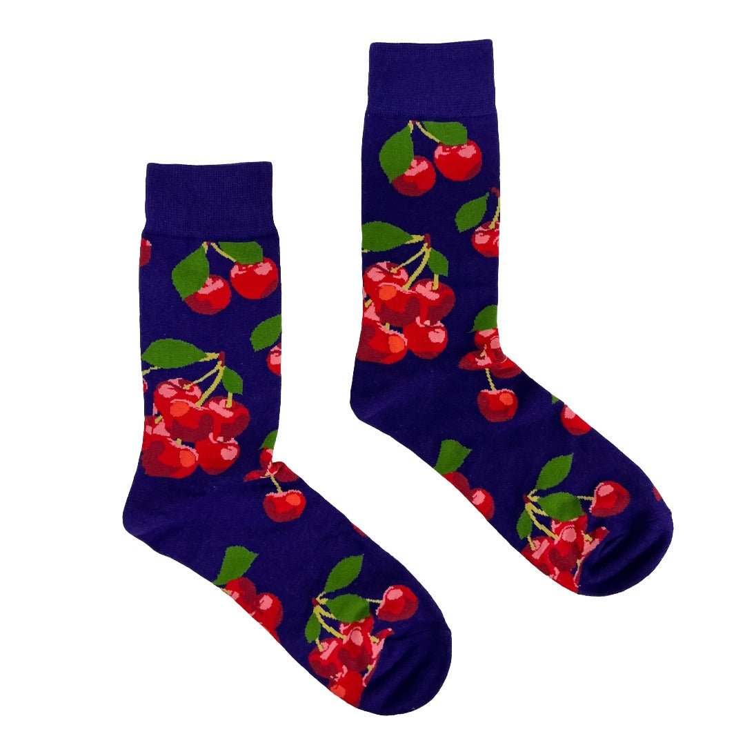 Cherry Patterned Socks from the Sock Panda (Adult Medium) PurpCherryMd