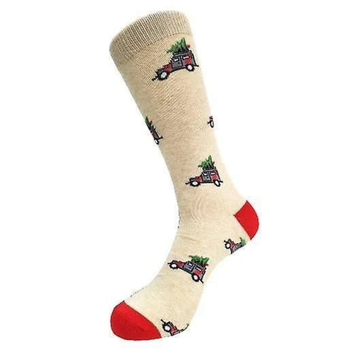 Christmas Tree on Wagons Crew Socks (Adult Medium - Women's Shoe Sizes 5 - 10)