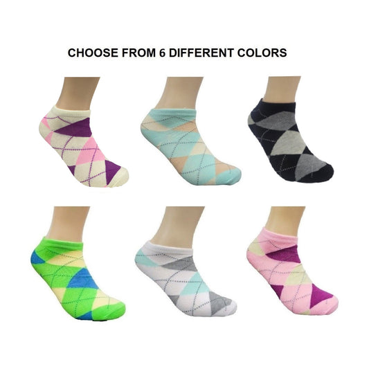 Colorful Argyle Ankle Socks (Adult Medium - Women's Shoe Sizes 5 - 10)