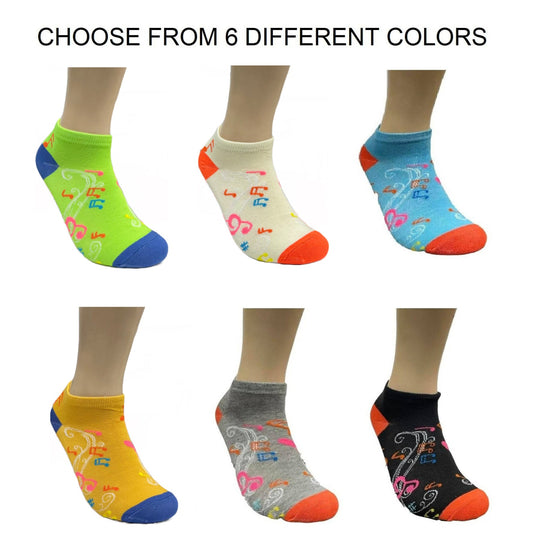 Colorful Music Note Pattern Ankle Socks (Adult Medium - Women's Shoe Sizes 5 - 10)