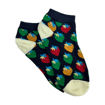 Colorful Strawberry Patterned Ankle Socks (Adult Medium - Women's Shoe Sizes 5 - 10)